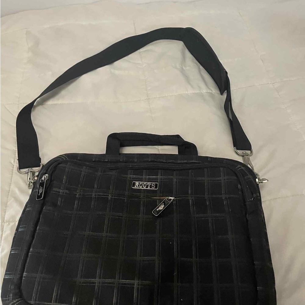 Roots Black Checkered Laptop Bag